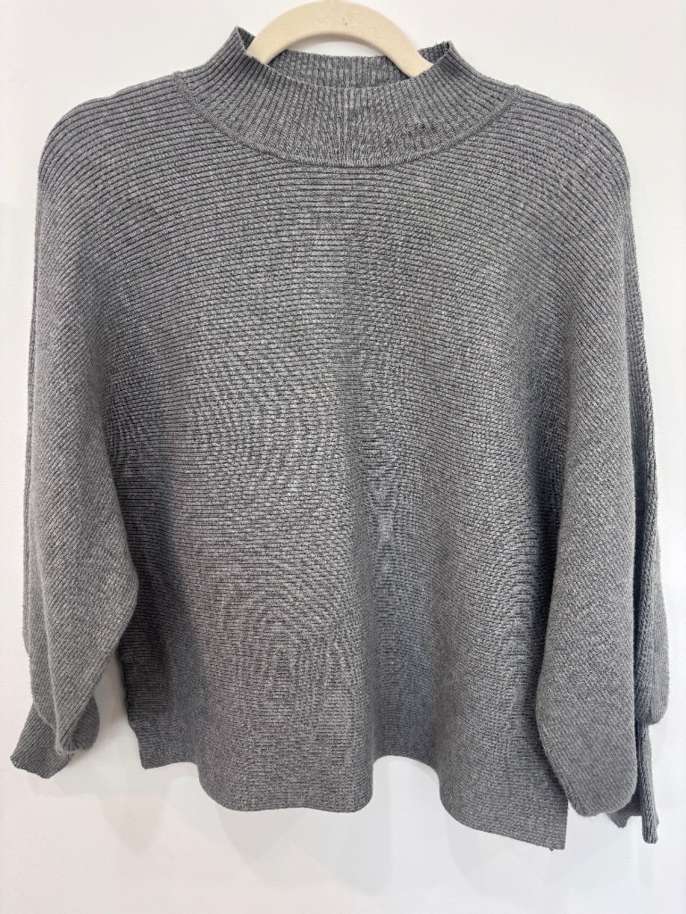 T Tahari Mock Neck Sweater Women 1X Heather Grey Balloon Sleeve Knit Pullover